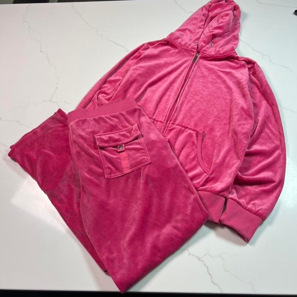 Tracksuit Velour Tracksuit Womens Hot Pink Y2K Zip Hoodie Wide Leg Pants Set L
